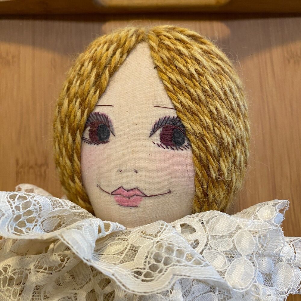 Handmade 20" Cloth Doll – Embroidered Face, Brocade Dress, Renaissance Style